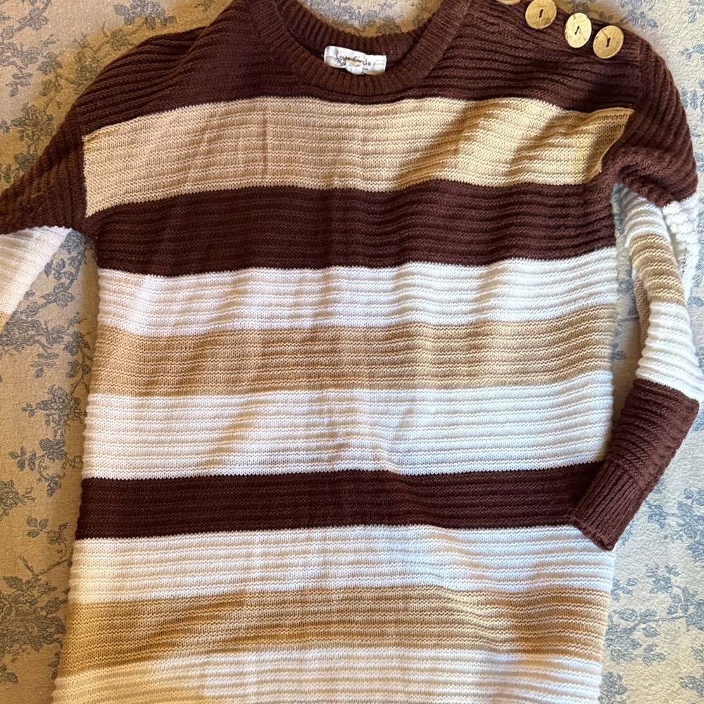 Maternity Striped Brown and Cream Sweater with Button Detail
